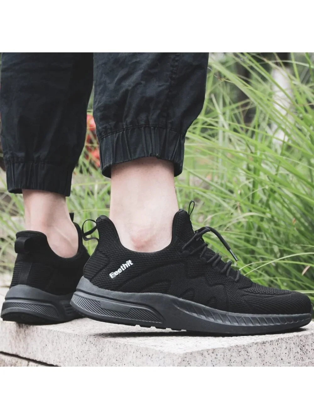 Men's All Black Non Slip Athletic Sneakers Slip On Walking Casual Running Shoes